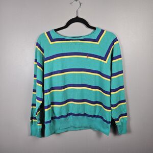 Ralph Lauren Sweater Womens Size Large Crew Neck Teal Striped Knit Preppy